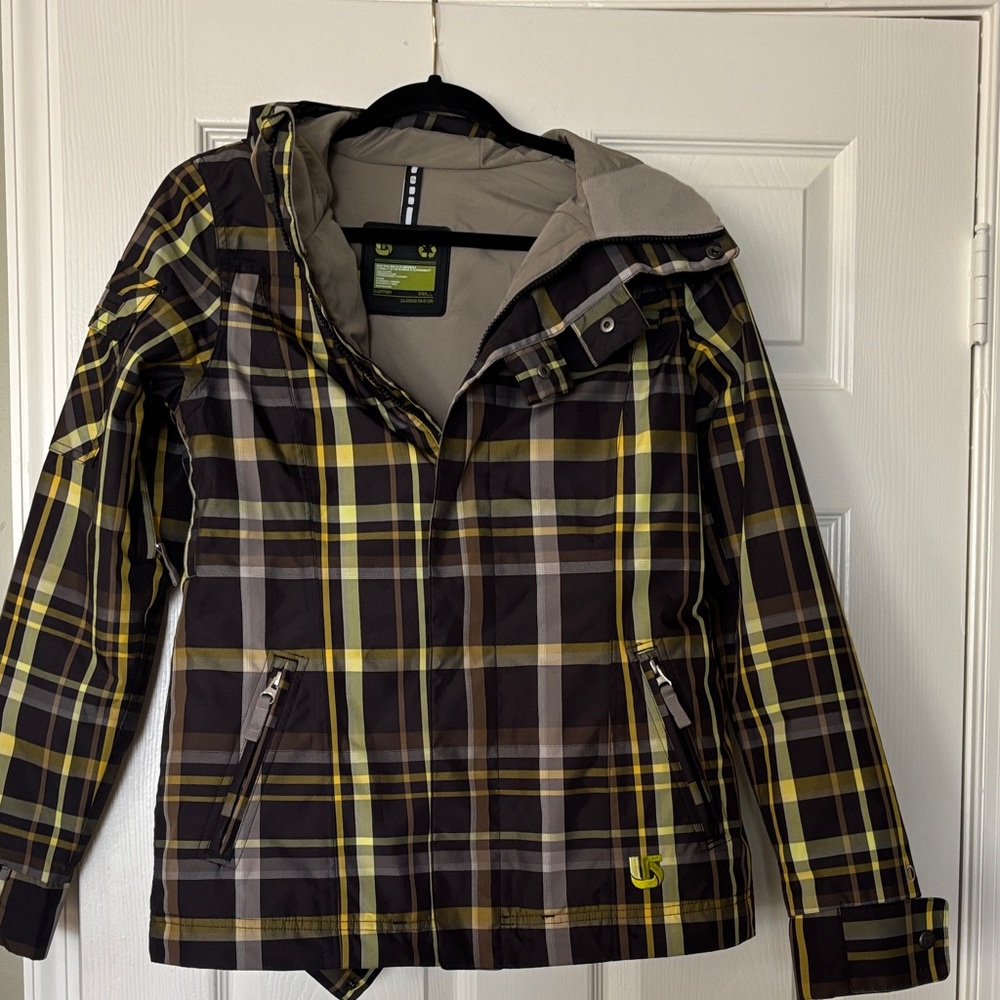 Burton Dream Dry Ride Yellow/Plaid Snow Boarding Jacket with Black Accents